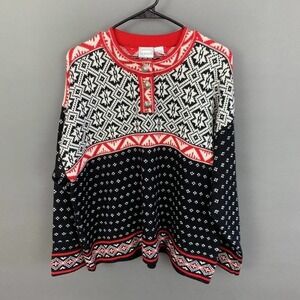EUC HASTINGS & Smith Red Black White Holiday Sweater Wool Blend Womens Large